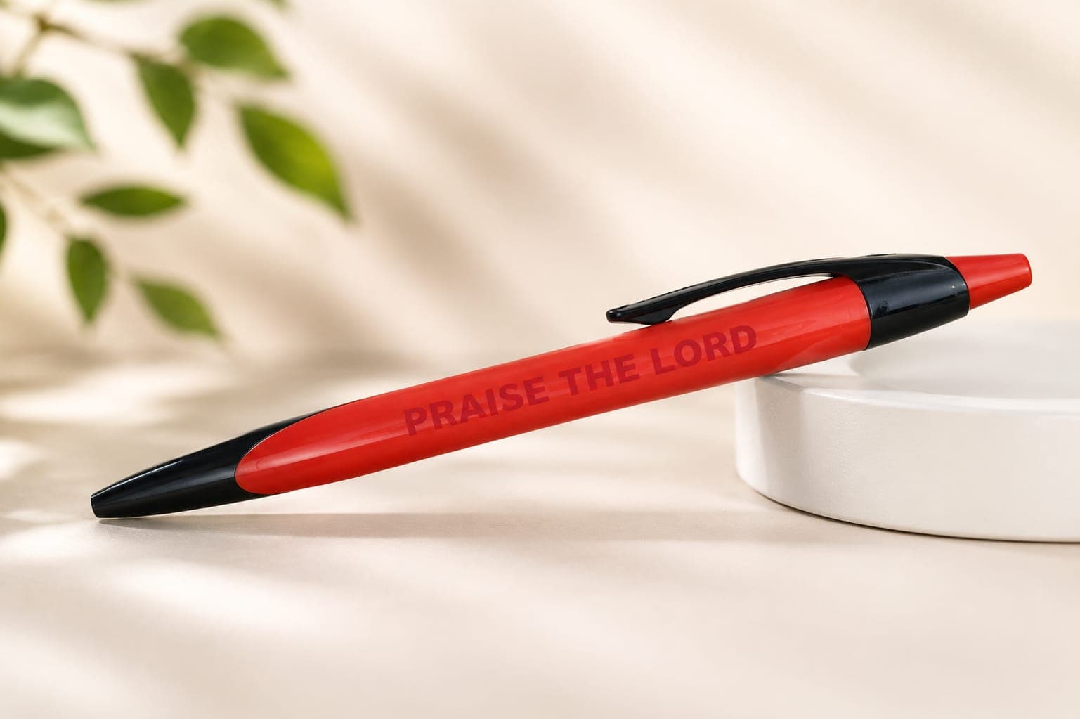 Praise the Lord Plastic Ball Pen – Red Body with Blue Ink