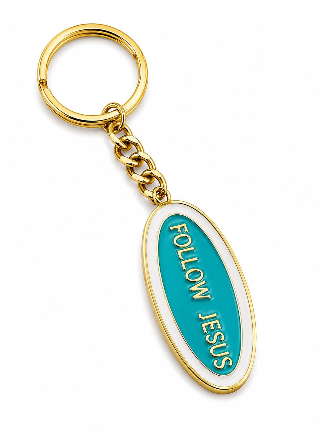 Follow Jesus Stainless Steel Keychain – Gold Finish
