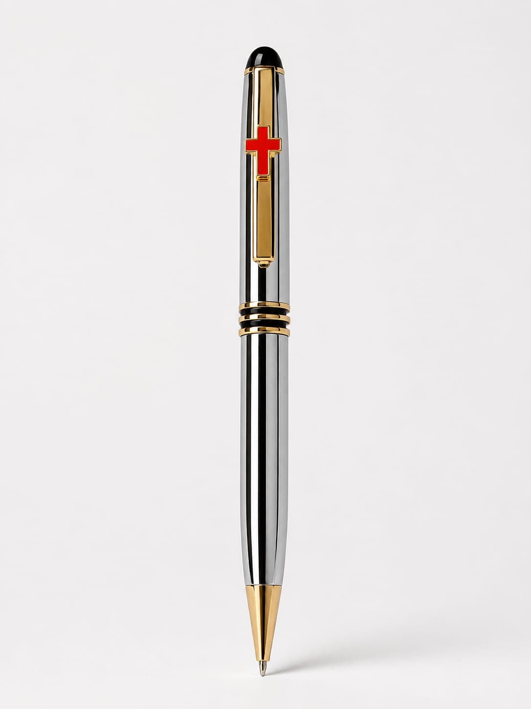 Premium Golden Stainless Steel Pen with Red Cross