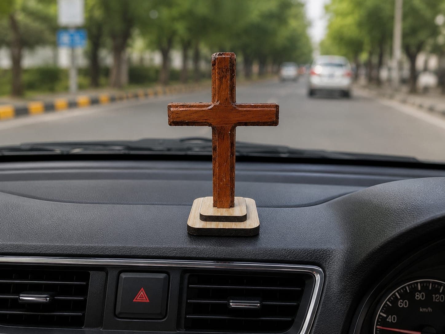 Wooden Cross Car Dashboard Stand – Premium Wooden Finish